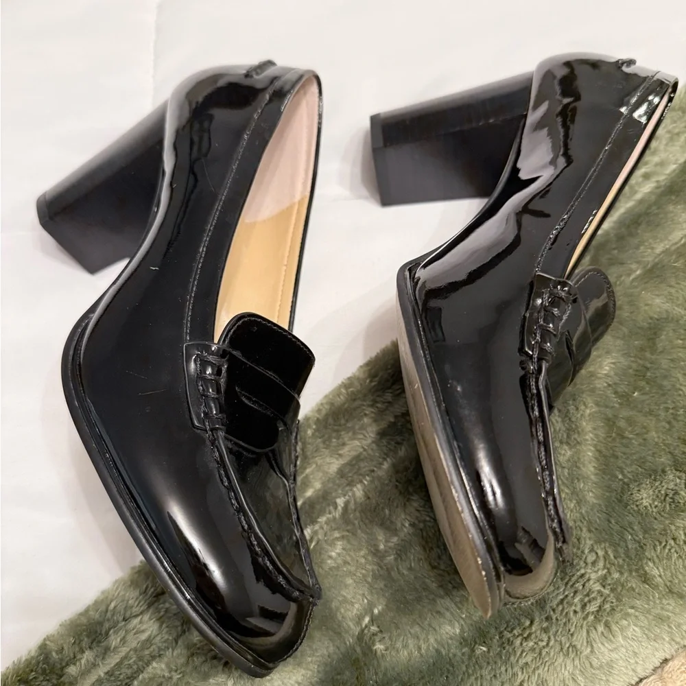 Michael Kors Black Patent Leather Block Heel Loafers - Picture 4 of 7